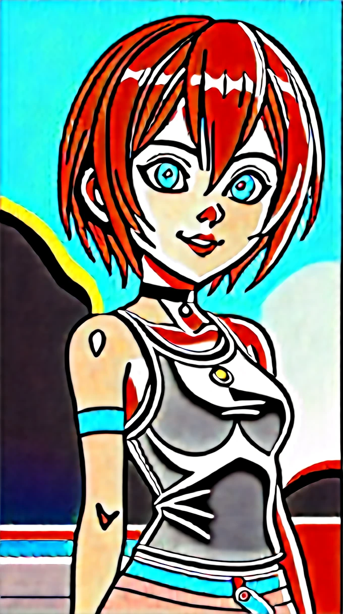 score_9,score_8_up,score_7_up,score_6_up,score_5_up,score_4_up BREAK skinny,choker,medium breasts,detached sleeves,outdoors,palm trees,shiny skin,bokeh,bloom,indoors,light particles, island beach,sandy beach near ocean,1girl,Kairi KH1,red hair,short,hair,beautiful eyes, slim and busty body type,