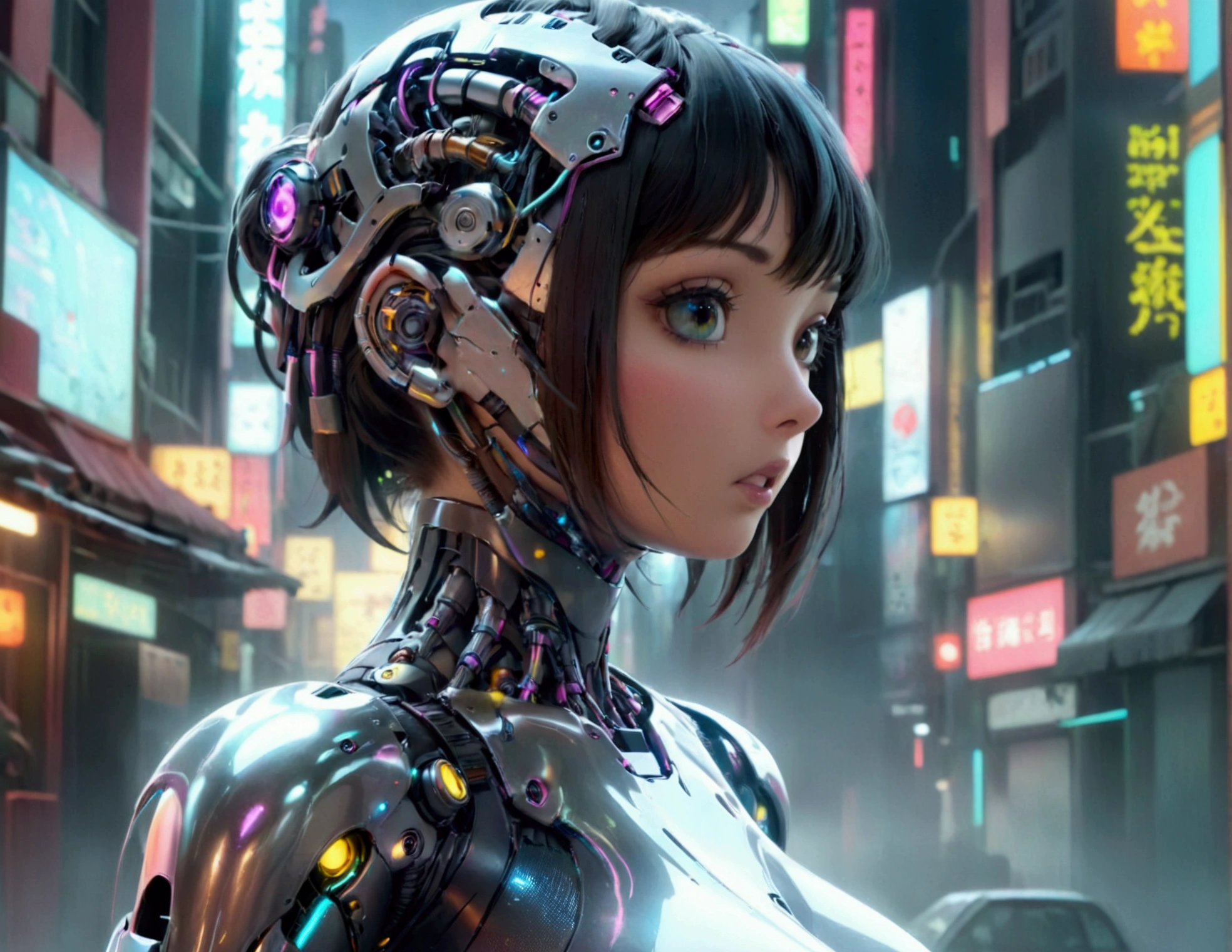 a cute woman, sexy skin-tight bodysuit, cybernetic data-ports, neon chrome color scheme, future tokyo, posing next to a matching cyber super mecha, masterpiece, best quality, 8k, hyperrealistic, extremely detailed, cinematic lighting, volumetric fog, dramatic atmosphere, intricate details, photorealistic, digital art, concept art, sci-fi, cyberpunk
