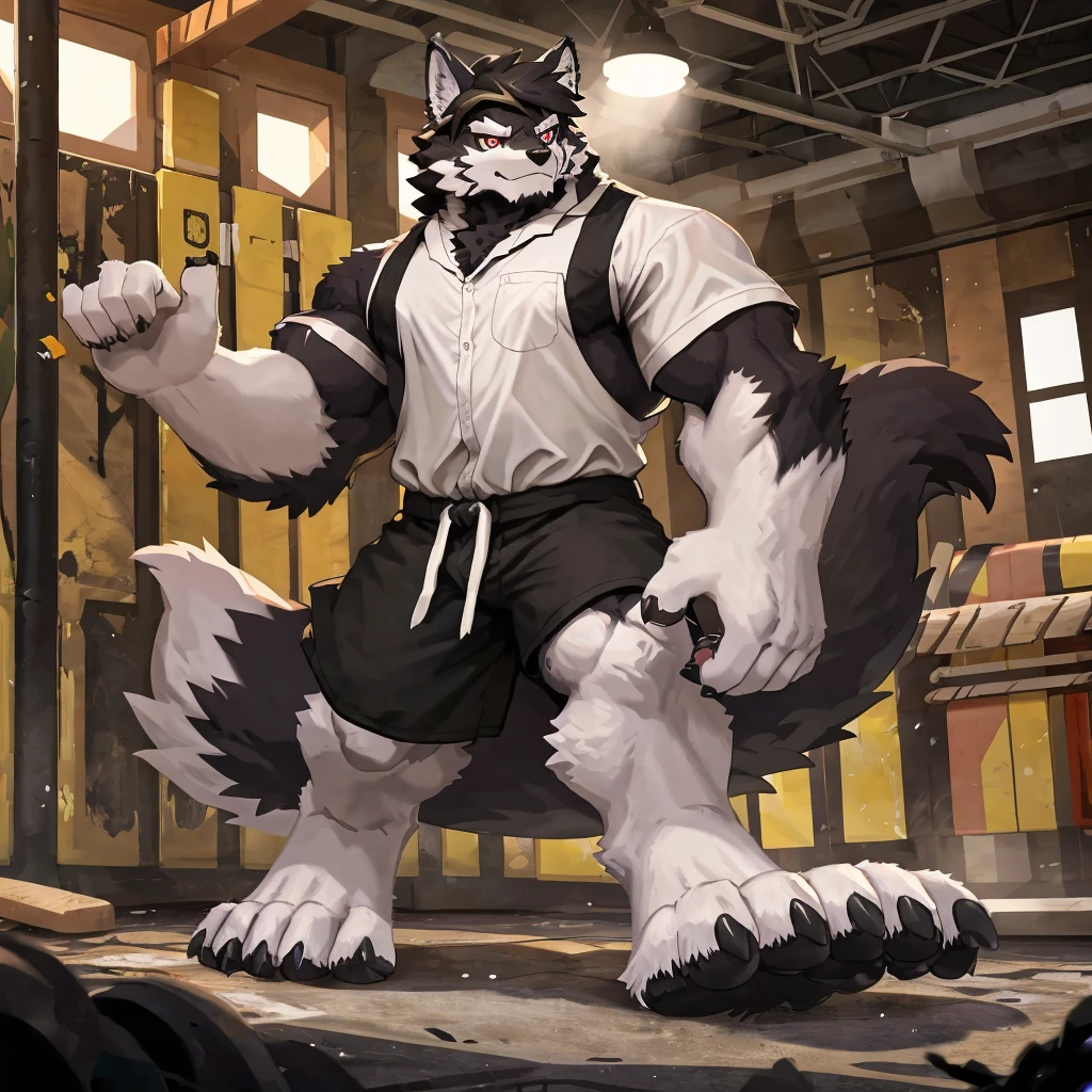 (Strong arms),(Strong legs),masterpiece, best quality, Official Art, Extremely detailed CG unified 8k wallpaper, Ultra Detailed, Best Illustration, , Ink fur, hairy male, Wolf Boy, hairy, Ink fur, 1 Boy,, male focus,, Striped hair, Wolf ears, Animal ears, Single speaker, Ink fur, Bangs, dark hair, White highlights, Medium Hair, Solitary, Ink tail,hairy尾巴,(Black pupil),High target,(In a school playground),,barefoot,(Sexy),((High target and strong)),side,(Delicate eyes:1.2),Inky eyes,male,Solitary,(Inky pupils),(Detailed face),(Sharp eyes),Permanent,(Detailed hands),(Foot details),aldult,type,Moderate,Long legs,(Detailed fingers),(Delicate eyes),(White shirt),(Black shorts),easy,