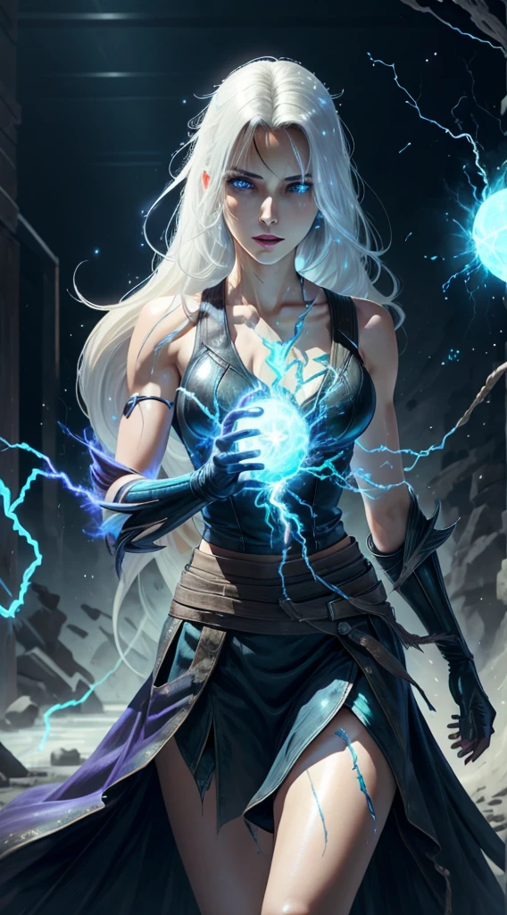 1Beautifulwoman，ff Tifa， X-Men Storm, Lightning is in your hands, Homogeneous symbionts, Venom,, All white hair, a skirt,glowing light eyes
