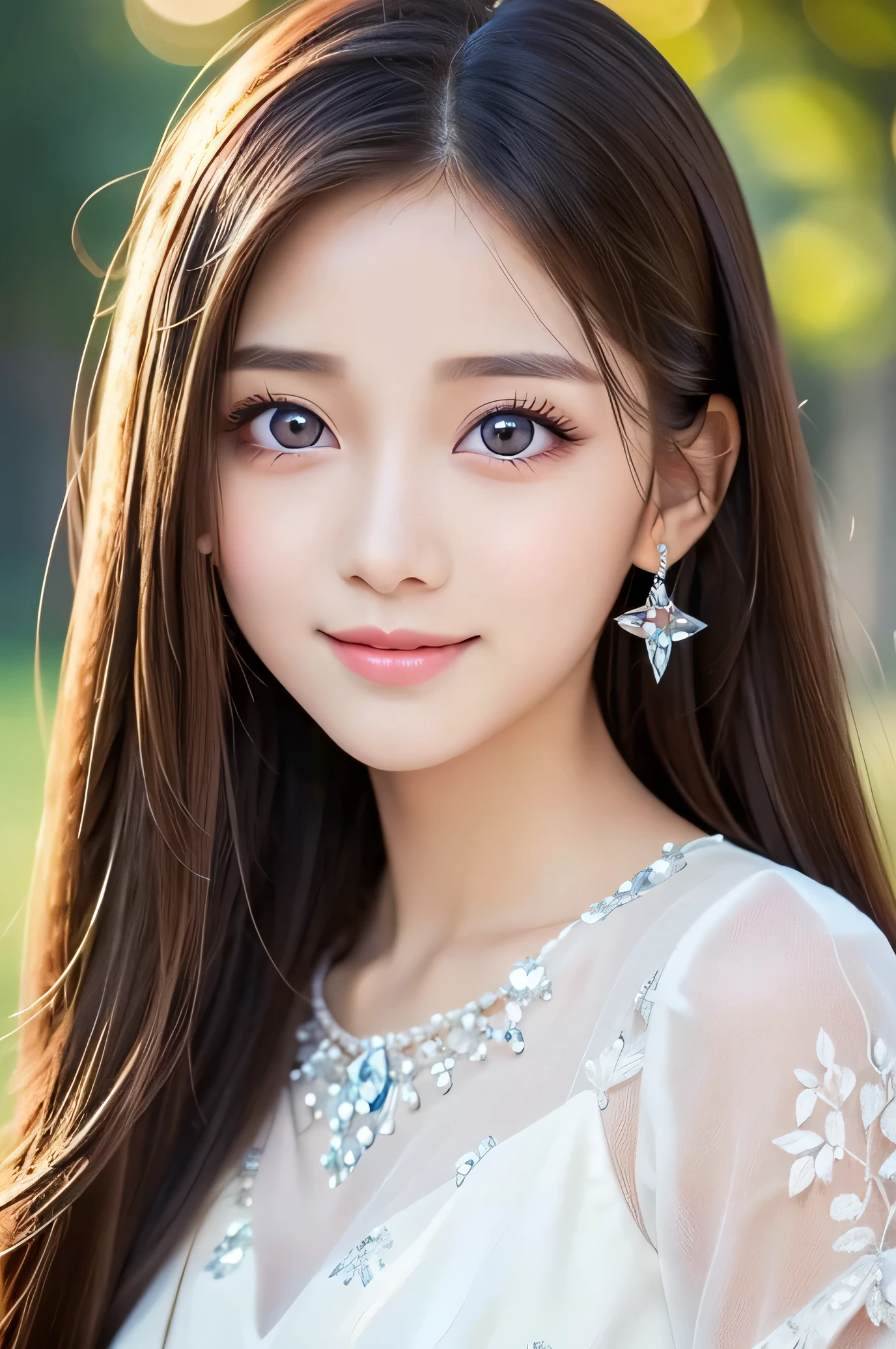 (Very beautiful pretty girl), (very pretty face:1.2),13 yo, (sparking crystal clear attractive large eyes:1.1), best looks, Beautiful detailed eyes, Detailed double eyelids, (smiling), (realistic photograph:1.2), long straight hair