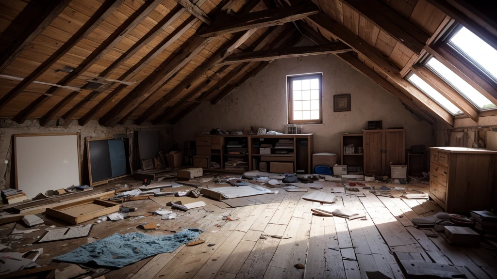 Background, perspective, attic, Ruin, Board, Mess