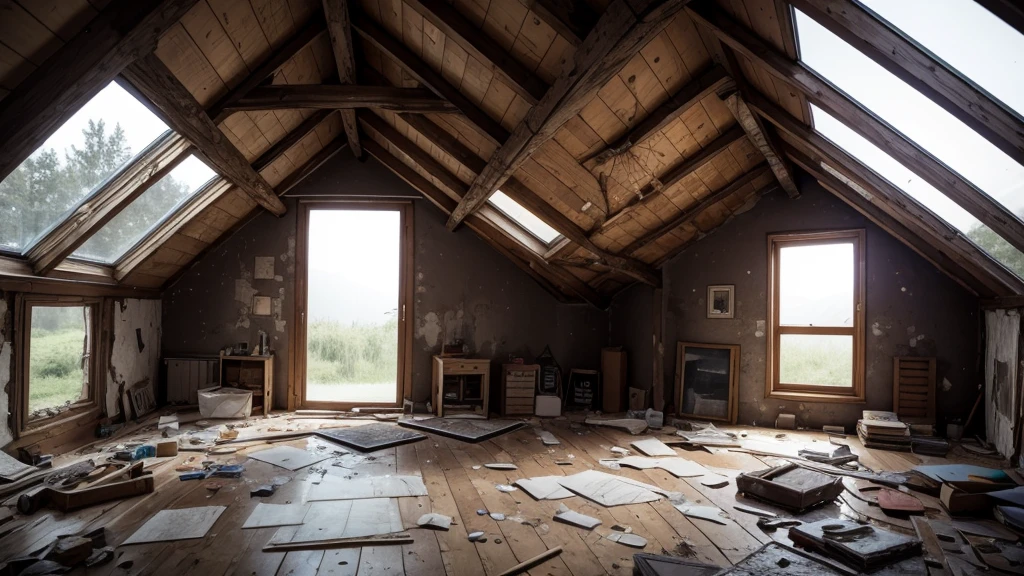 Background, perspective, attic, Ruin, Board, Mess