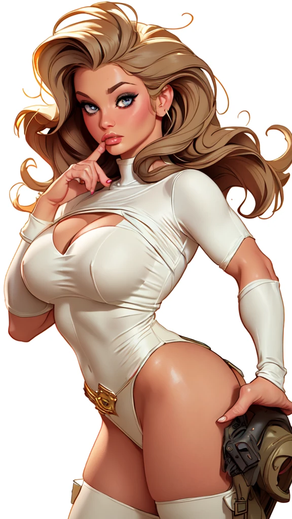 masterpiece, Rita Faltoyano as a extremely beautiful woman, Excellent sense,(((perfect very white background))),American Comics,(((The Perfect One Woman))),(((one person))),colorful,Highly detailed perfect upper body,highly detailed face,near future,SF,
