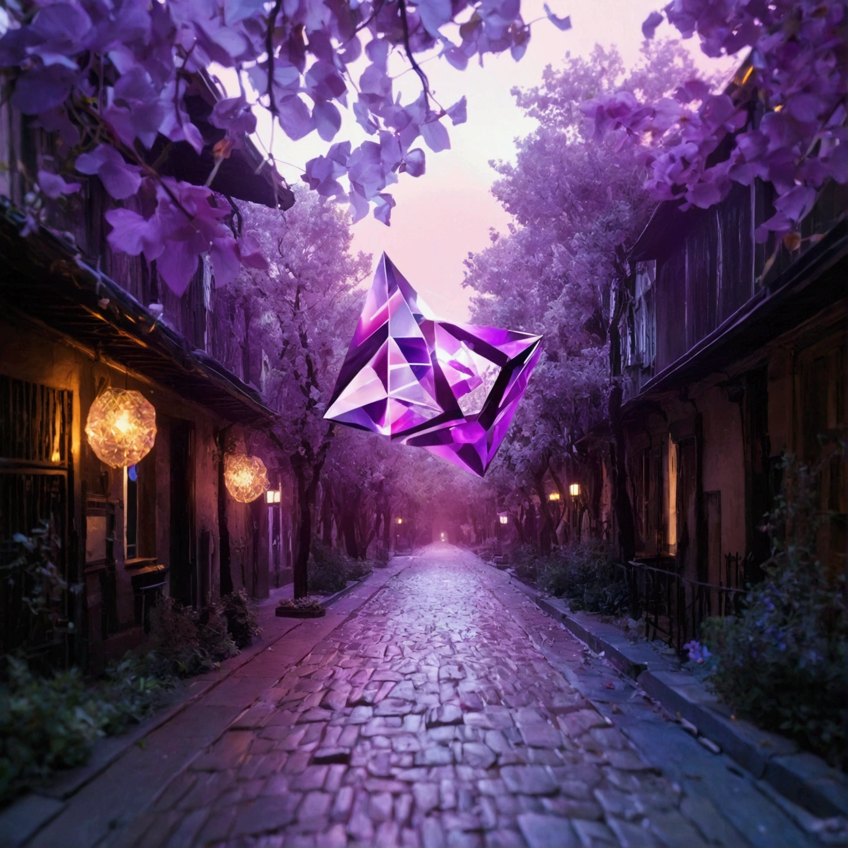 Logo with two ps upright and upside down with a prism in the middle in purple tones