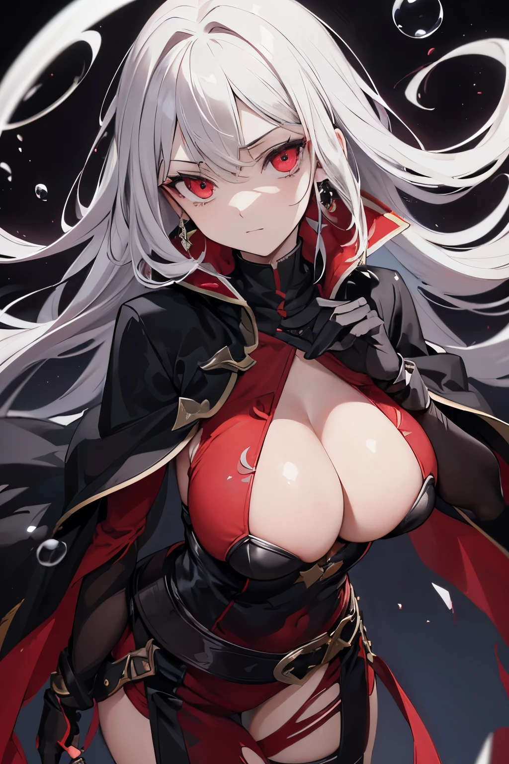 (Highly detailed:1.2), woman, smug, (red eyes:1.1), (glowing eyes:1.1), elegant, mesmerizing, edgBB, (stylish outfit:1.2), (black gloves:1.1), (belt), (coat), (torn clothes:1.1), capelet, gauntlets, (arms at side), vambraces, (round breasts), (bubble butt), (wide hips:1.1), (slim waist:1.1), (thick thighs:1.1), (detailed face and eyes:1.2), (black capelet), tricorne, kalap, (hunter x hunter), (blood), woman wearing (edgBB traje), (ultra-detalhe), (highs:1.1), best quality, (masterpiece), cinematic lighting, (highly detailed body), (detailed hand and finger:1.2), (medium breasts:1.2), (busty), (deep cleavage:1.2), (labia outline:1.3), (hard teat:1.3).