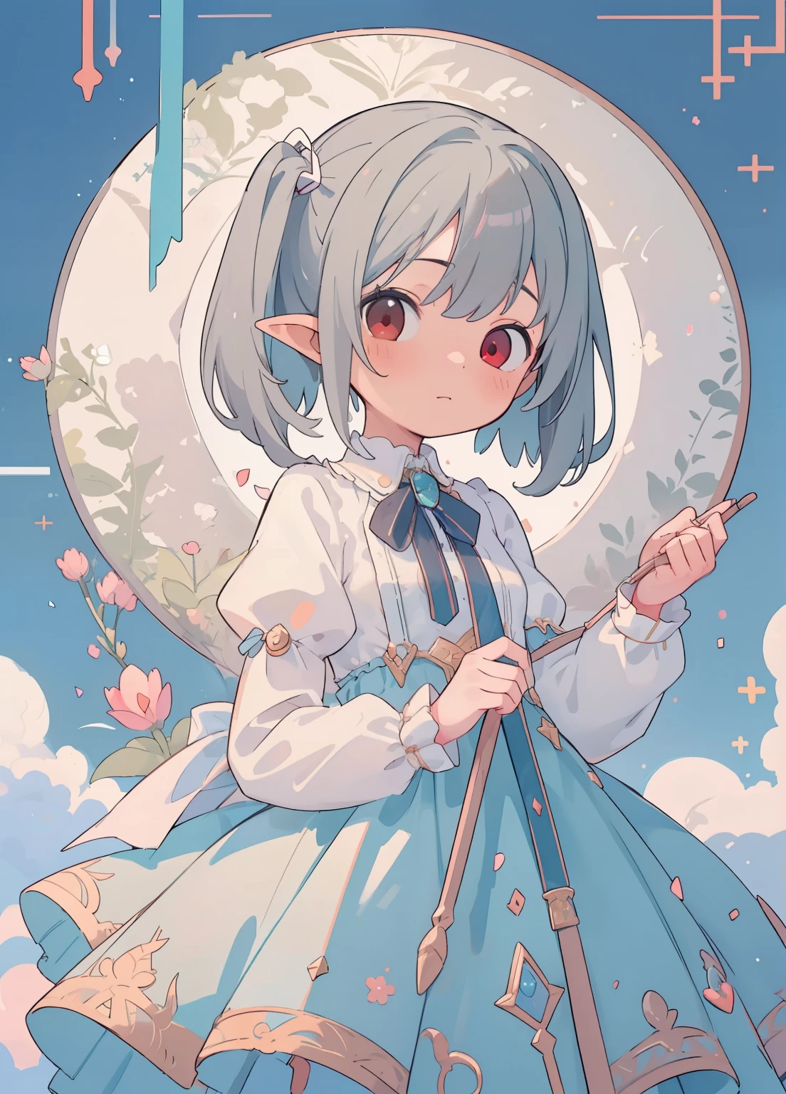 (masterpiece、Highest quality、Highest quality、Official Art、Beautiful and beautiful:1.2)、(One girl:1.3)Hatsune Miku、Twin tails,Beautiful breasts, (masterpiece, Highest quality),  Intricate details,
One girl,    Sylphyette NDV, One girl, Gray Hair, Red eyes, Medium chest, short hair, Pointed Ears, Fairy