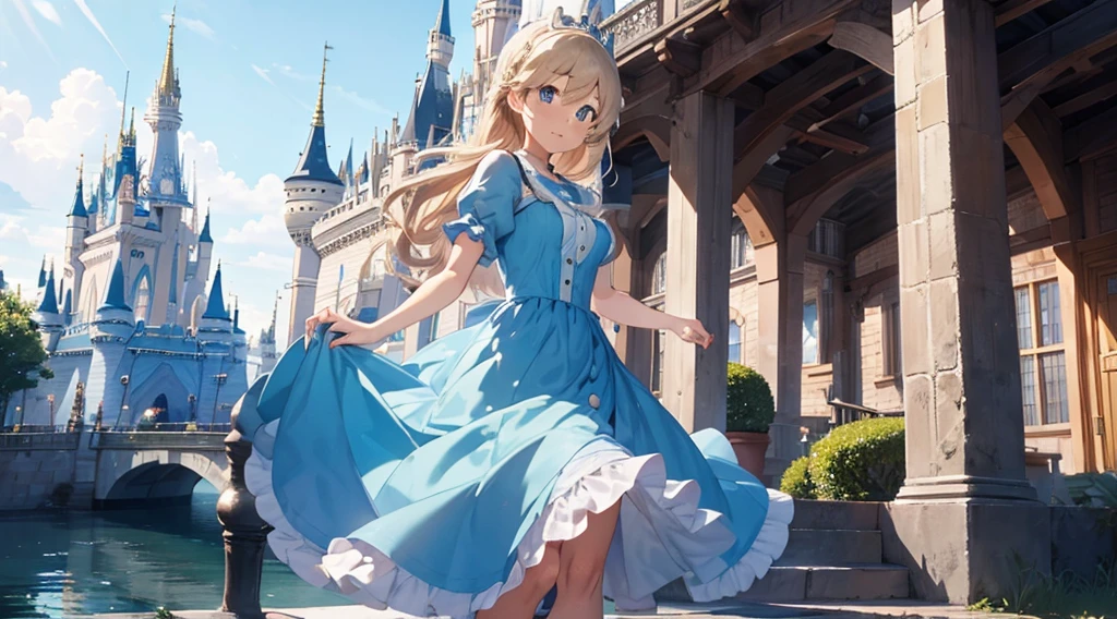 Cinderella、The castle's grand staircase、One glass slipper、midnight、dark