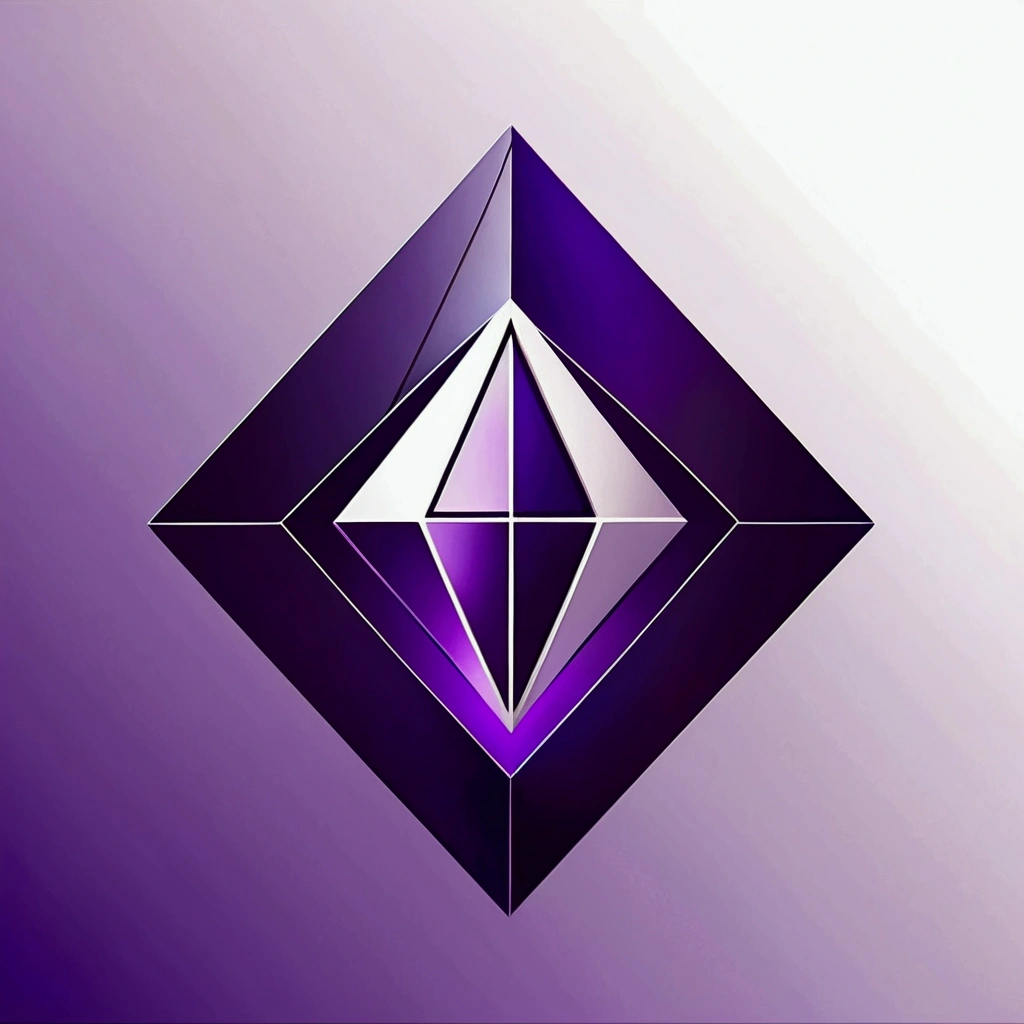 Logo with two ps upright and upside down with a prism in the middle in purple tones