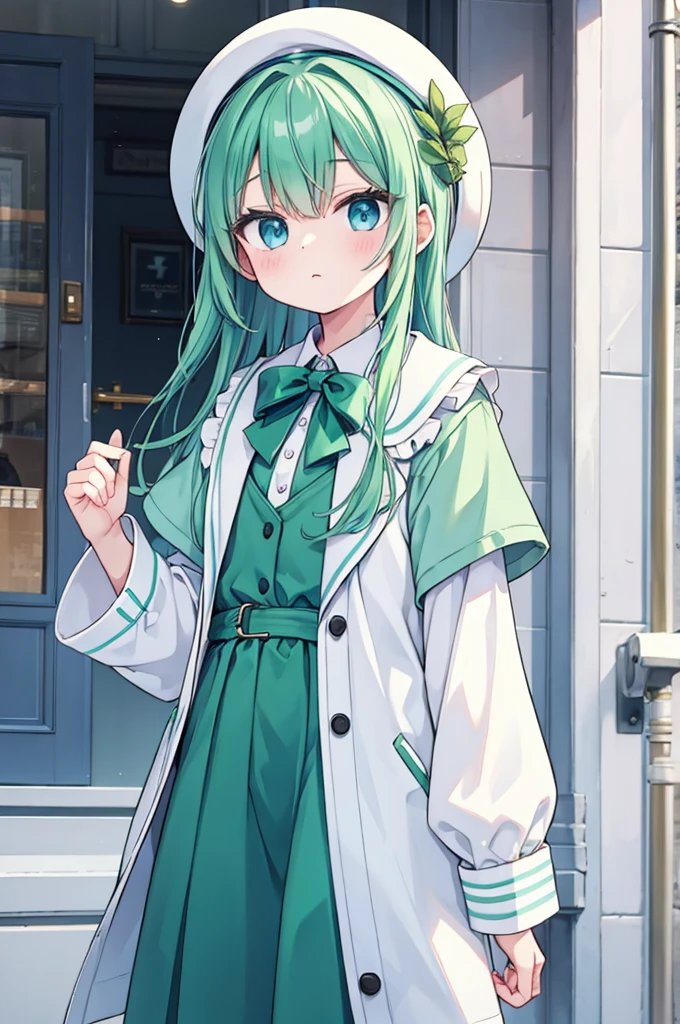 boy Green Hair Blue clothes White hat