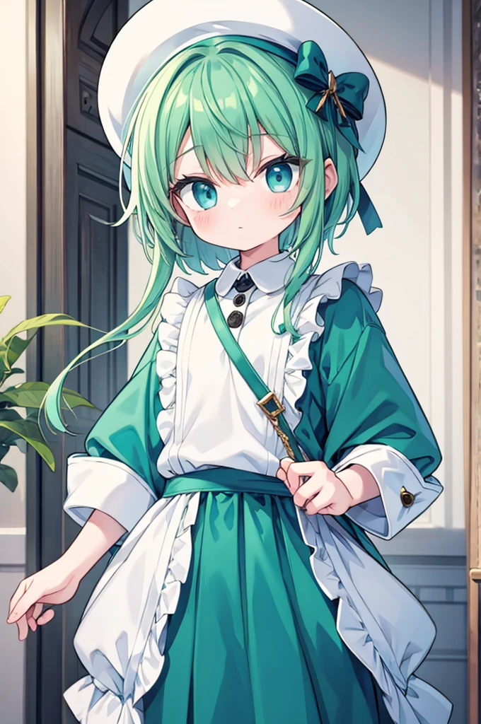 boy Green Hair Blue clothes White hat