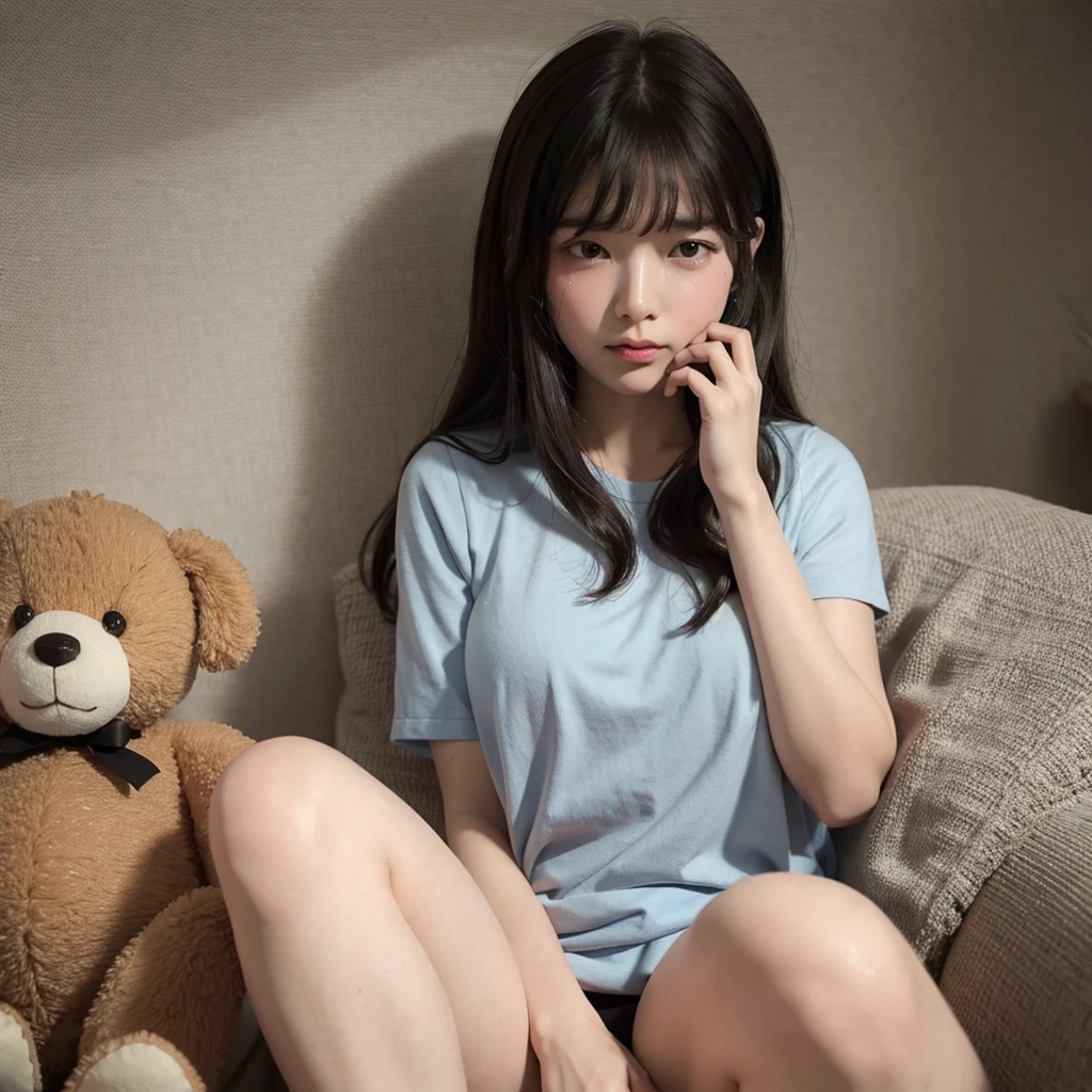 Crying girl, because teddy bear is broken