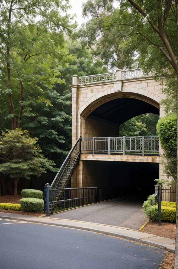 Bridge, gate, ladder, side view