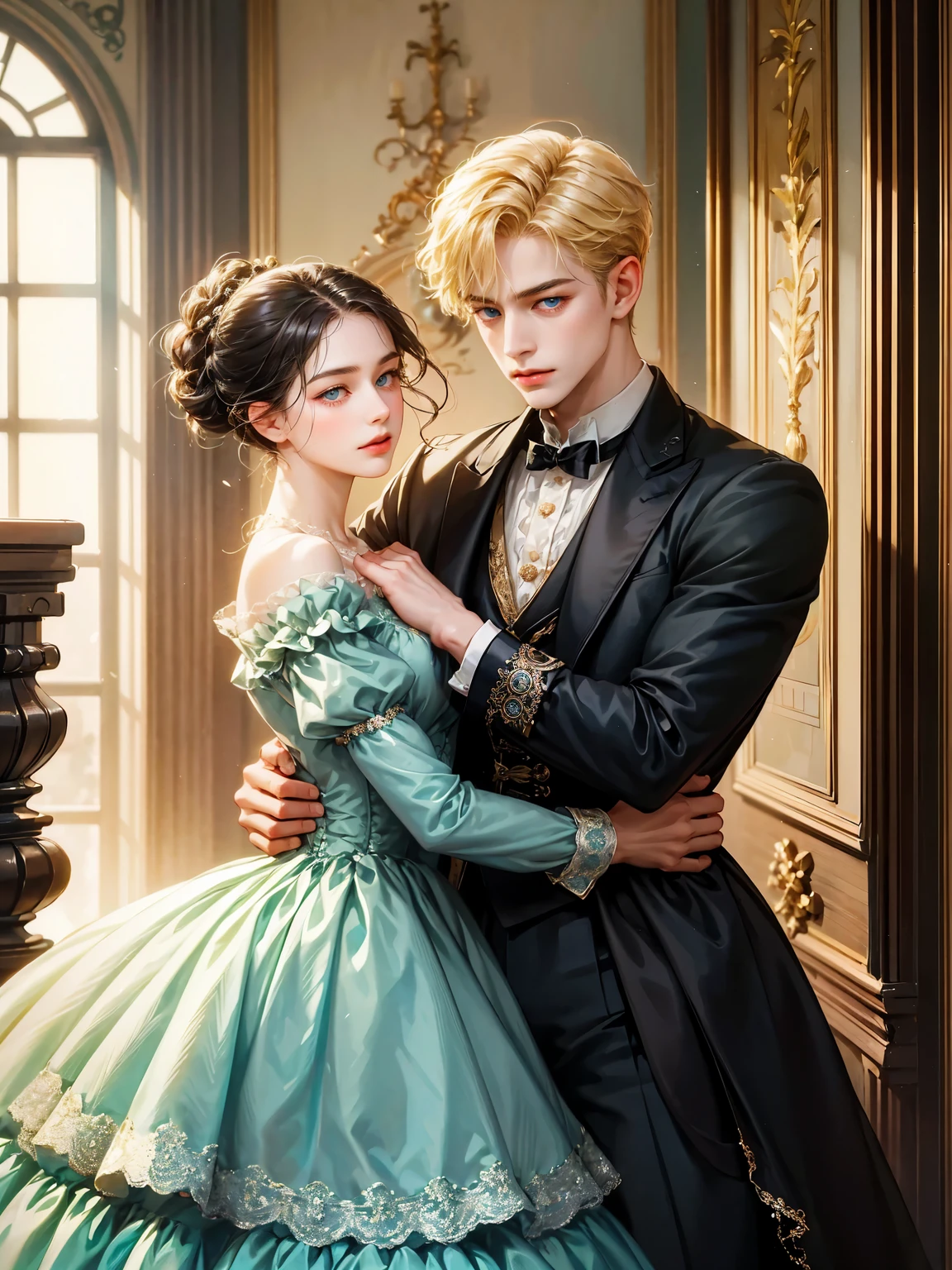he wears a Victorian-era black jacket.