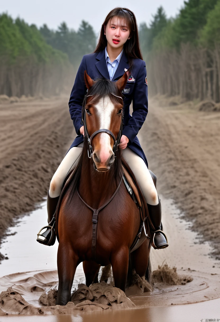 under the pitfallmud,neighing horse,(((masterpiece))),(((Highest quality))),((Tabletop:1.4, Highest quality)), (Realな写真:1.4), red coat,get caught in a net,grotesque,sad,serious,
((1 muddy girl knight)),rodeo,Desperate,Don&#39;t make eye contact,round face,Surprised face,panish,tragedy,Red Cape,
(超High resolution:1.2), wonderful, Very detailed CG Unity 8k wallpaper, Very detailed, High resolution,draft horse ridden by japanese cute girl is in heart,tight,muddy place,Beauty,The horse neighs,鎧を着たtragedyの女騎士,Sink,In the mud,Plump,
Cold Light, Beautiful detailed girl, Droopy eyes,Very detailedな目と顔, Beautiful and exquisite nose, Beautiful and exquisite, prancing draft horse ridden by a girl can't move because horse and girl soak in the sticky muddy deep pitfall:10.0 , horse falls down ,looks pained ,Surprised face:2.0,Real,Anatomically correct