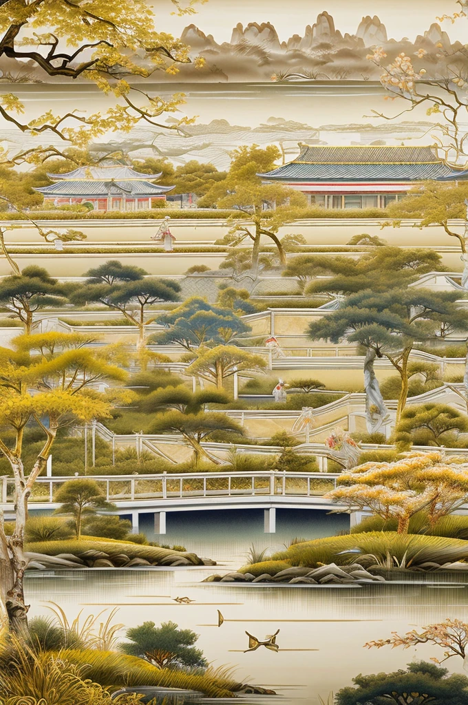 Landscape architecture，Pavilion by the water，Rich in artistic conception，Ink Painting，Chinese painting，willow，Sparkling，Mustard Seed Garden Painting Manual，Chinese pavilion