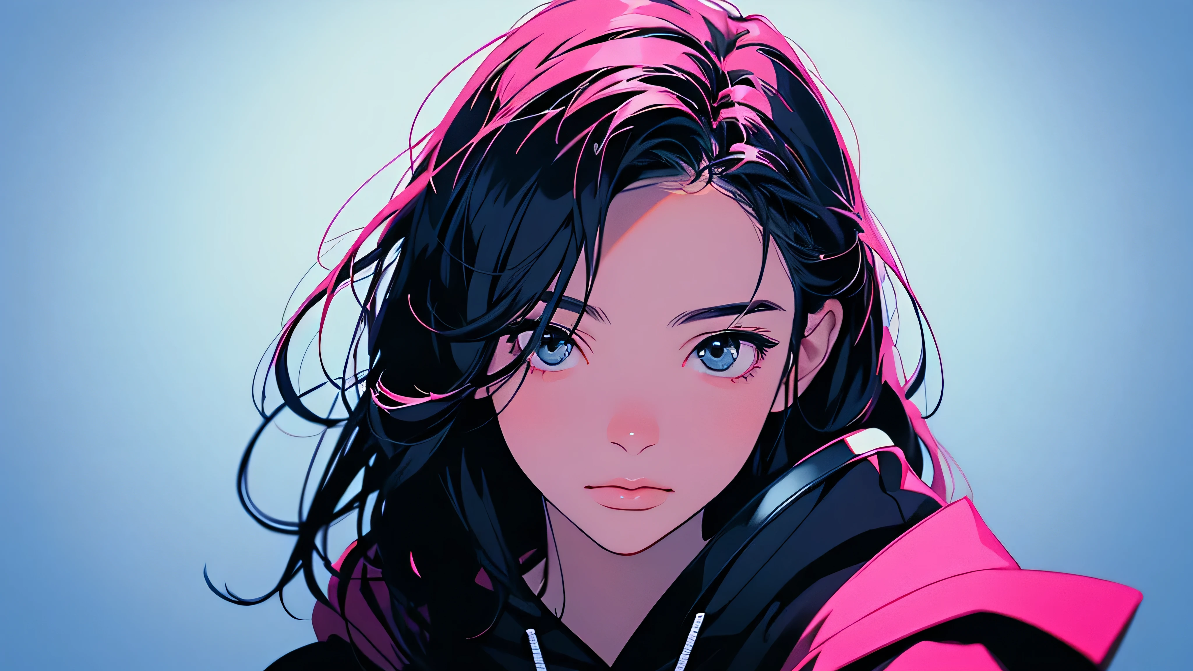 Tokyo at Night,2D illustration, anime, Manga style, whole body,ASİAN, Bishamon from noragami, 1 Girl, Big Hair, Shortcuts, {{full name eyes}}, create, High resolution, masterpiece, Highest quality, High detail, High detailed eyes, Grain Filter, Detailed Lips, High resolution, Super detailed, Portraiture, Realistic ratio, Anatomically correct, Beautiful young woman, whole bodyポートレート, Illustrator, anime , Realistic ,sketch , 1 Girl, ,Lip, hoodie,Order, Blue gradient background, Neon Hair,Textured Trim, (masterpiece,Highest quality), lofi, Battle DJ girl in HIPHOP fashion wearing DJ headphones