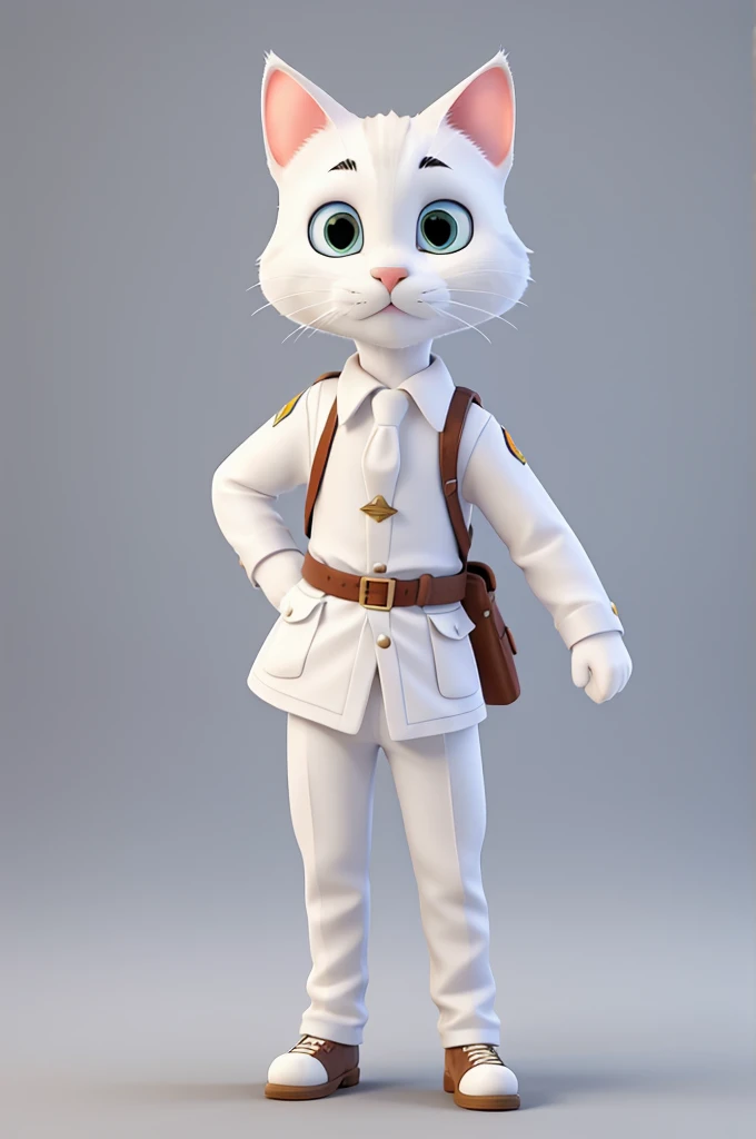 Adult white cat dressed as a soldier 