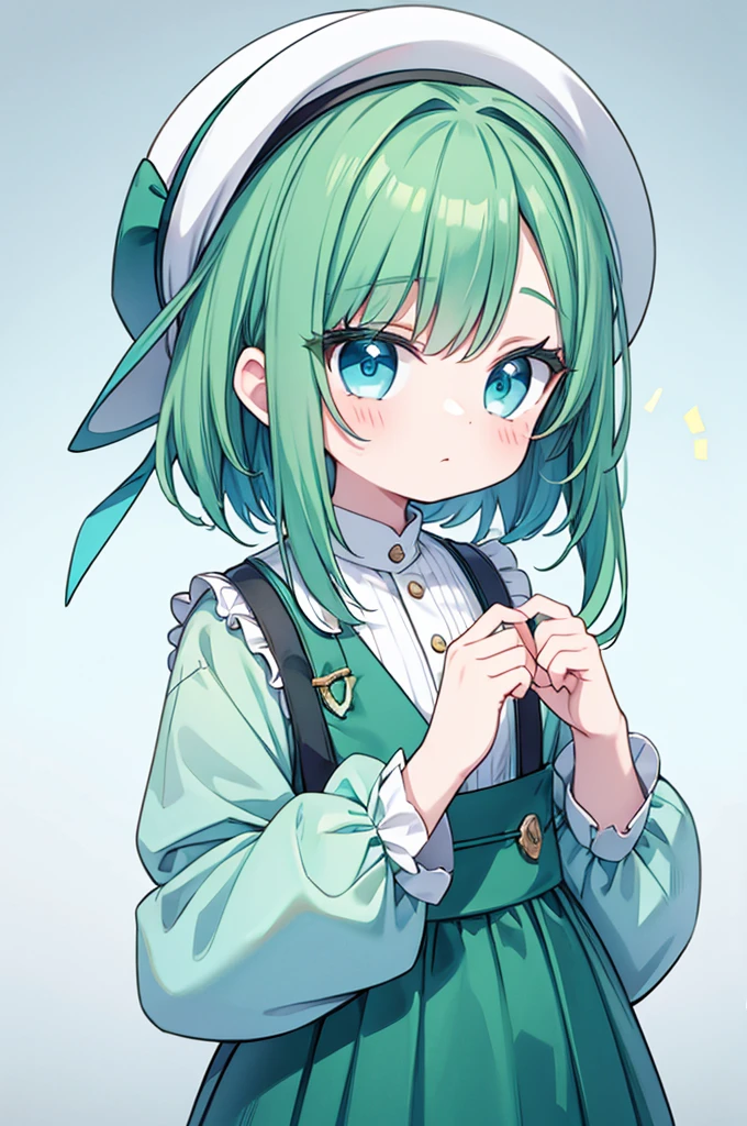 boy Green Hair Blue clothes White hat