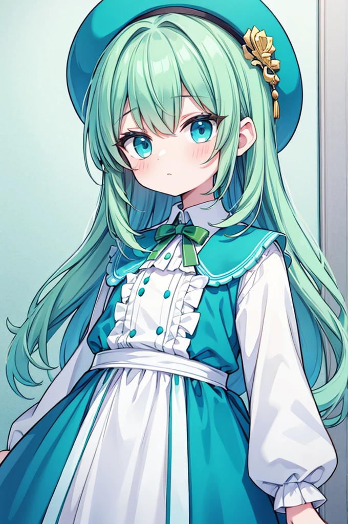 boy Green Hair Blue clothes White hat