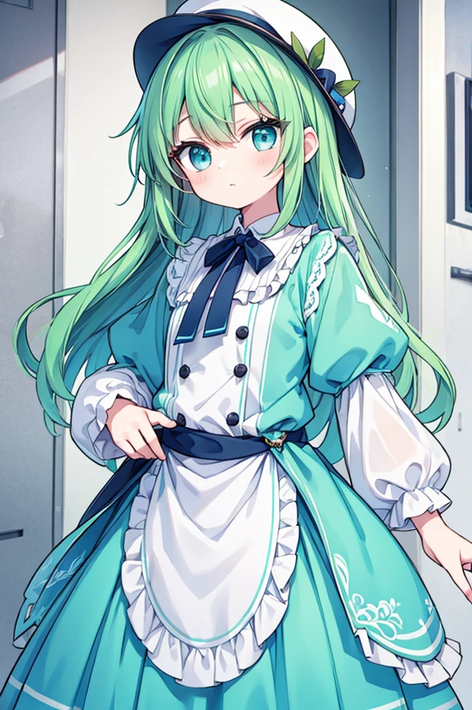 boy Green Hair Blue clothes White hat