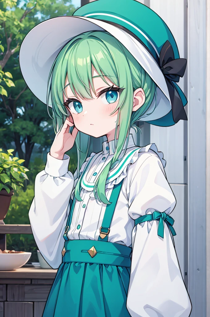 boy Green Hair Blue clothes White hat