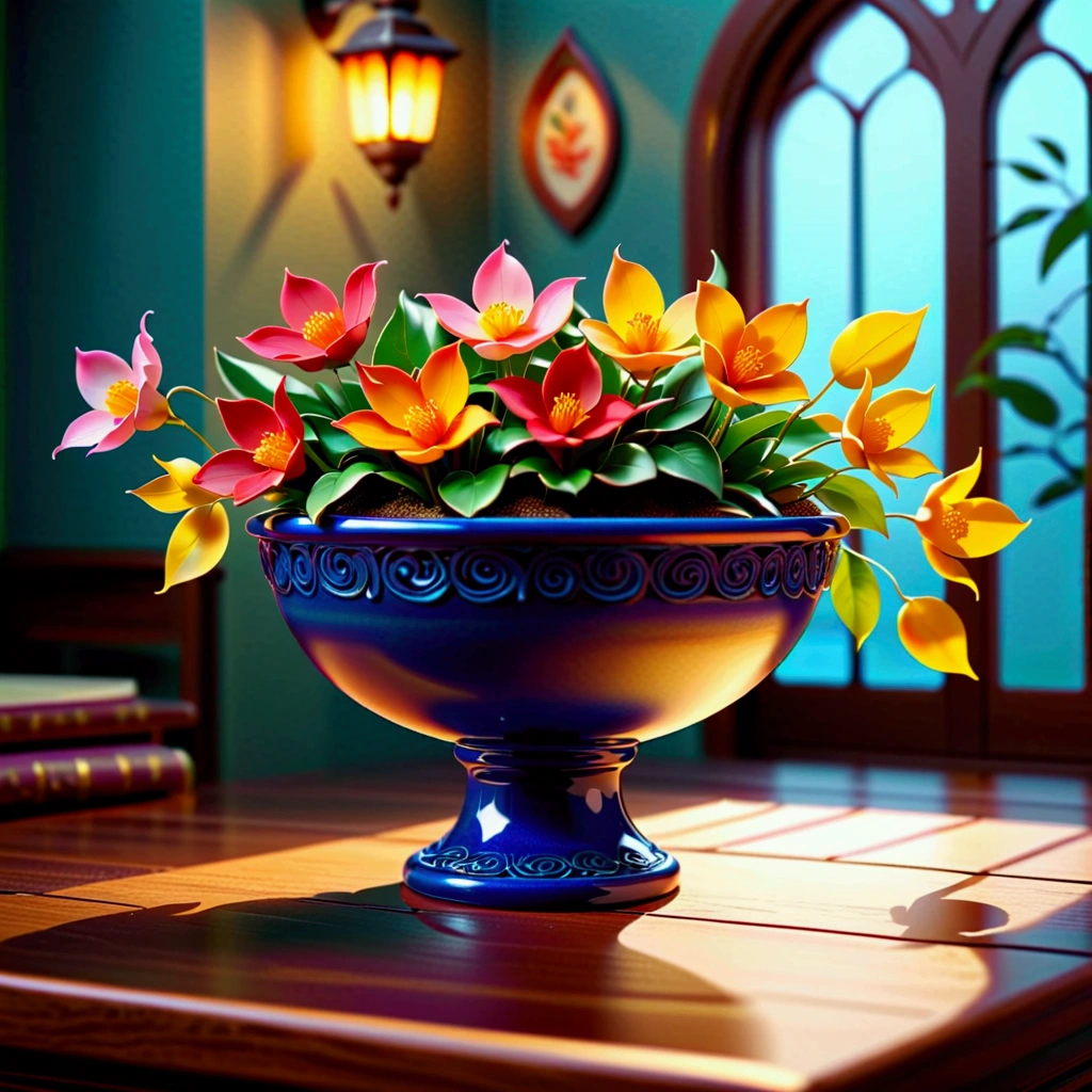 masterpiece, best quality, (Very detailed CG Unity 8k wallpaper) (best quality), (Best Illustration Award), (Best shadow) nature, Blue Sea,Delicate leaves, Colorful petals falling in the air, Ray Tracing, Super detailed,A beautifully detailed ceramic bowl,Smooth gloss glaze,Warm Lights,Ethereal atmosphere,High-quality 3D rendering,Detail Ceramic Material,Photorealism,masterpiece,Ultra Detail,Surrealism,Level Lighting,Dramatic shadows,Warm color palette,Depth of Field,Soft Focus,grace,Exquisite