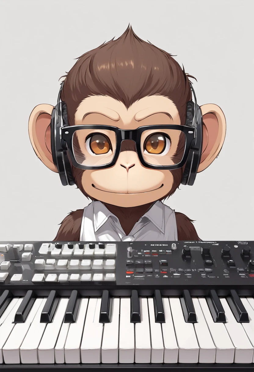 rectangular glasses monkey with midi keyboard on forehead