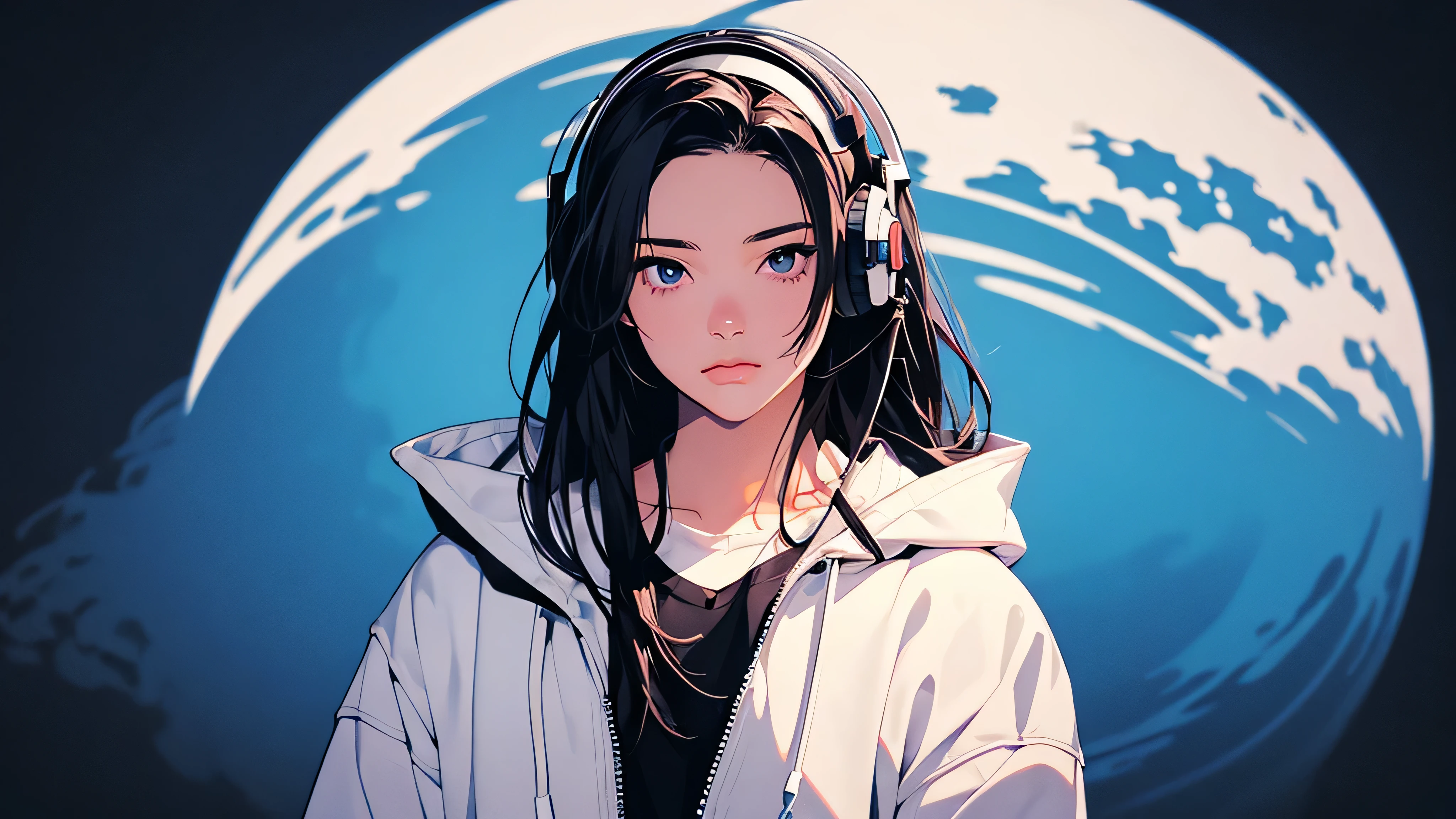 Tokyo at Night,2D illustration, anime, Manga style, whole body,ASİAN, Bishamon from noragami, 1 Girl, Big Hair, Shortcuts, {{full name eyes}}, create, High resolution, masterpiece, Highest quality, High detail, High detailed eyes, Grain Filter, Detailed Lips, High resolution, Super detailed, Portraiture, Realistic ratio, Anatomically correct, Beautiful young woman, whole bodyポートレート, Illustrator, anime , Realistic ,sketch , 1 Girl, ,Lip, hoodie,Order, Blue gradient background, Neon Hair,Textured Trim, (masterpiece,Highest quality), lofi, Battle DJ girl in HIPHOP fashion wearing DJ headphones