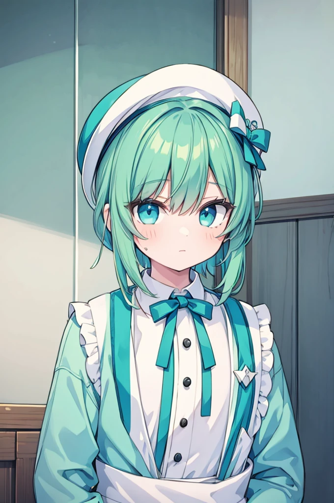 boy Green Hair Blue clothes White hat