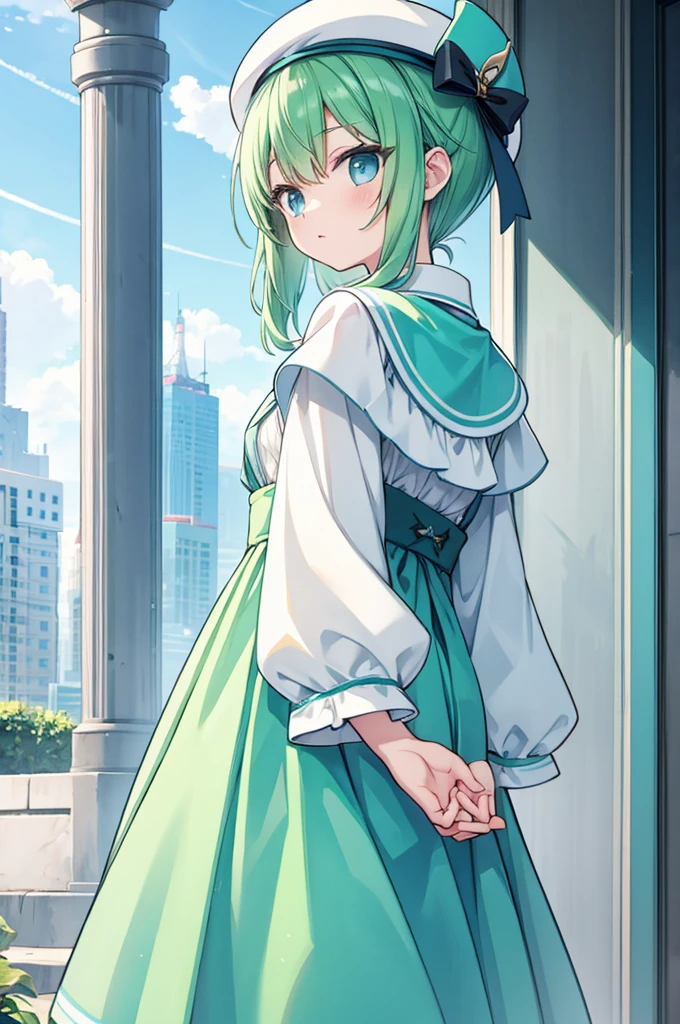 boy Green Hair Blue clothes White hat