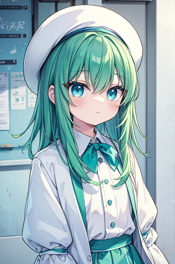 boy Green Hair Blue clothes White hat
