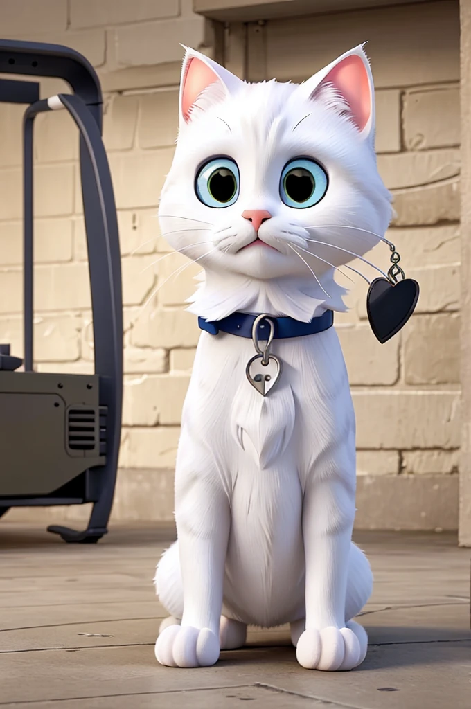 Adult white cat saying goodbye to his family to go to the army the cat must is dressed in military uniform