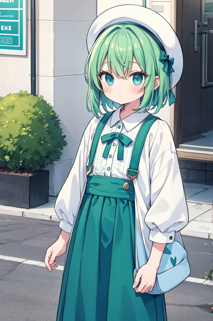 boy Green Hair Blue clothes White hat