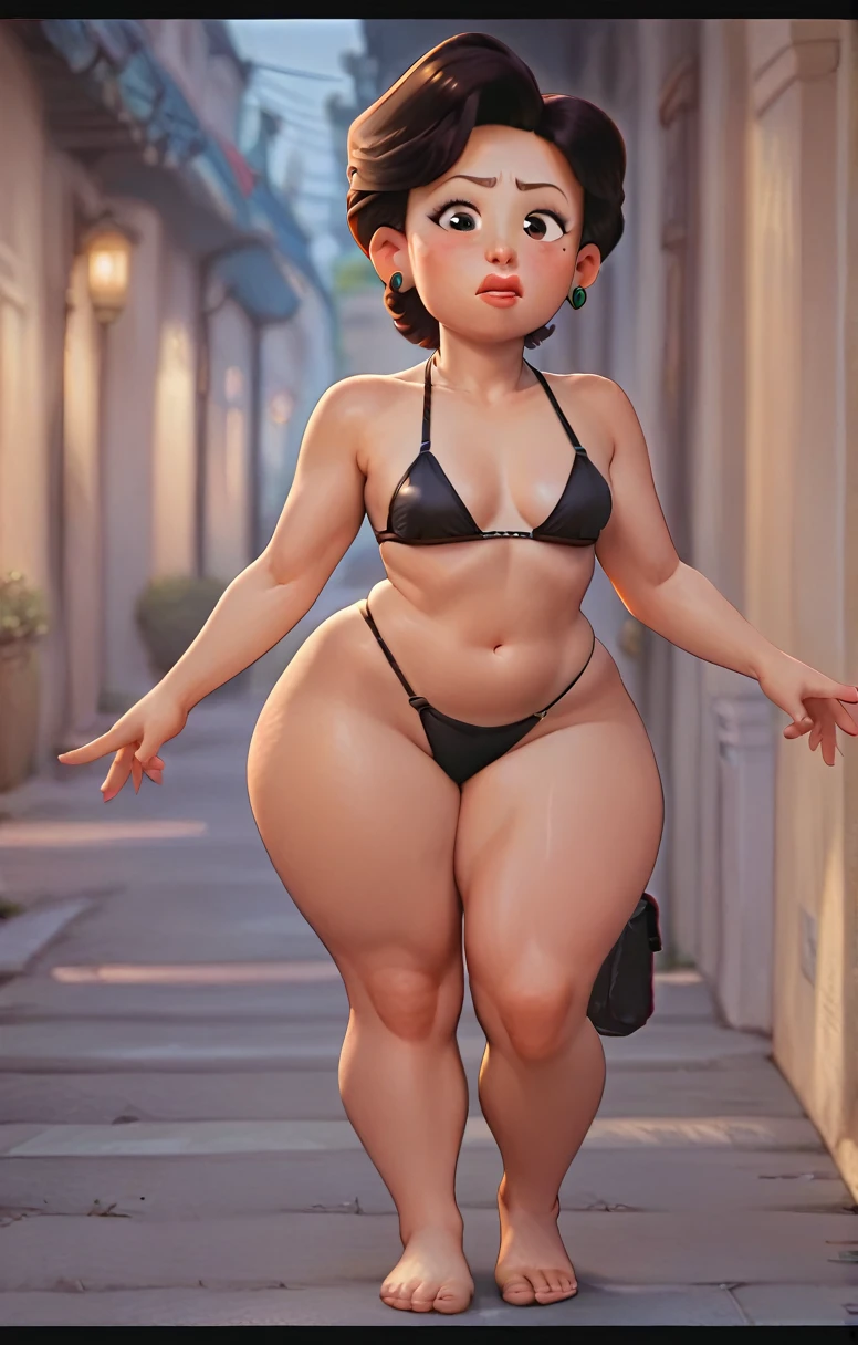 masterpiece, (photorealistic), (8k wallpaper), (best quality), perfect quality, solo, (detailed eyes), girl, Gogo Tomago, part-purple hair, short hair, very beautiful, young, pose: ( shy pose, front view, standing), face : (young, (blushed), (red cheeks), thin face, perfect face, very beautiful face, asian, (very beautiful), cute face, young, big eyes) , figure: ( very full body, very thick, very curvy, (very full figure), (huge breasts), very thick thighs, fat ass, thunder thighs, very curvy, very sexy, wide hips, very beautiful) , clothes : (tight bikini, (yellow bikini) )