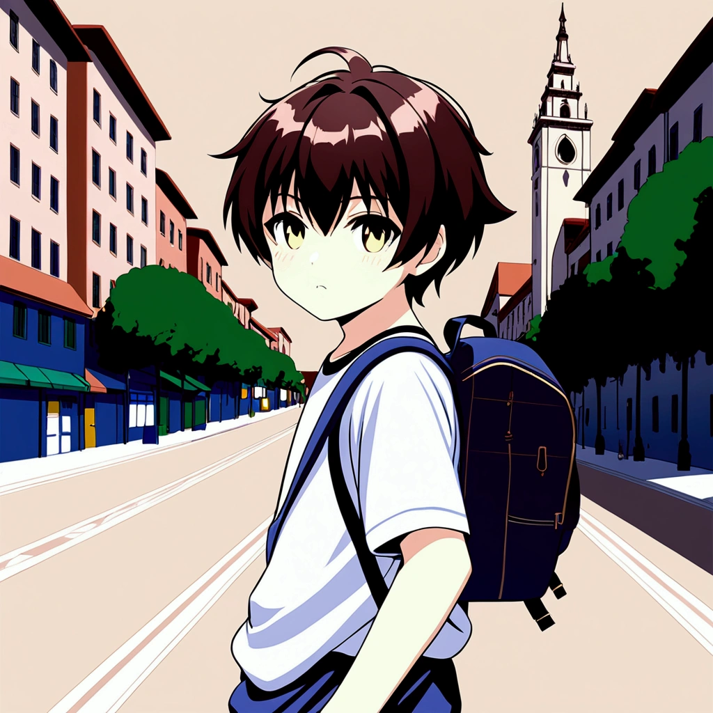 Create the boy in the Tip in the requested image but without the backpack on his back.