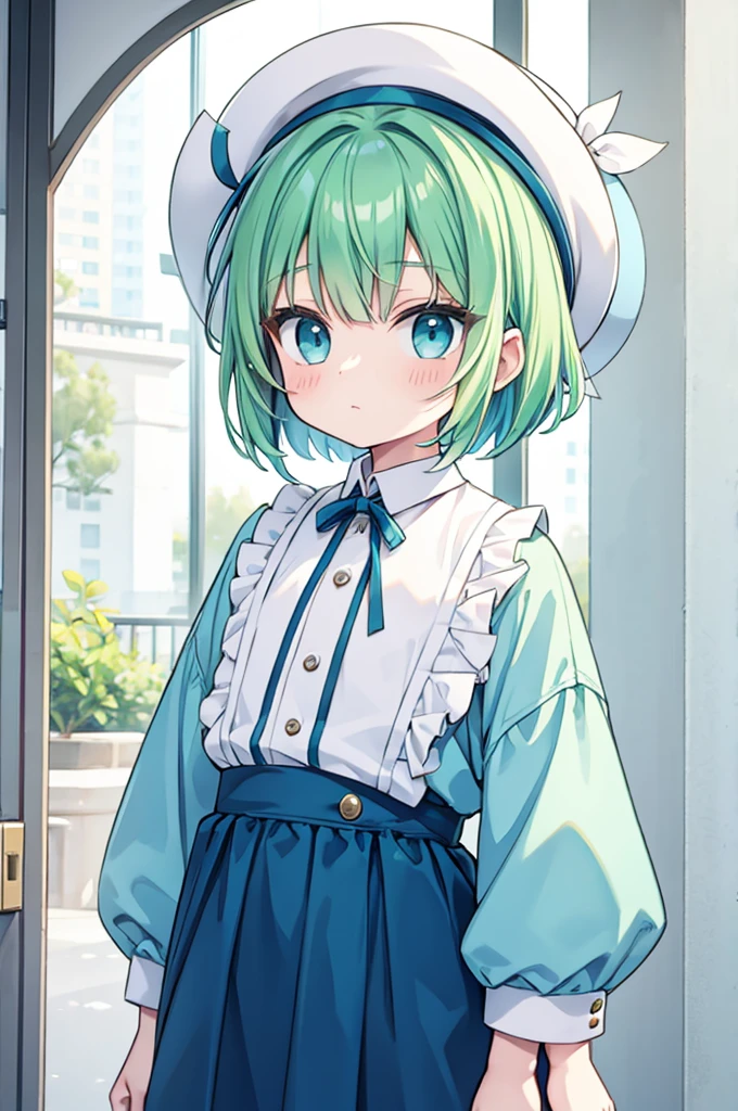 boy Green Hair Blue clothes White hat