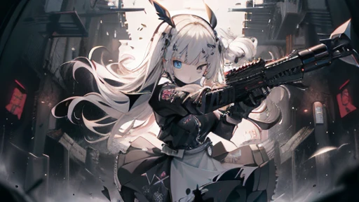 there is a woman holding a gun and a bottle of wine, m4 sopmod ii girls frontline, unreal 5. rpg portrait, infantry girl, attractive cat girl, mechanized soldier girl, beautiful young catgirl, cat girl, with rifle, soldier outfit, catgirl, soldier girl, in - game, in-game, in game