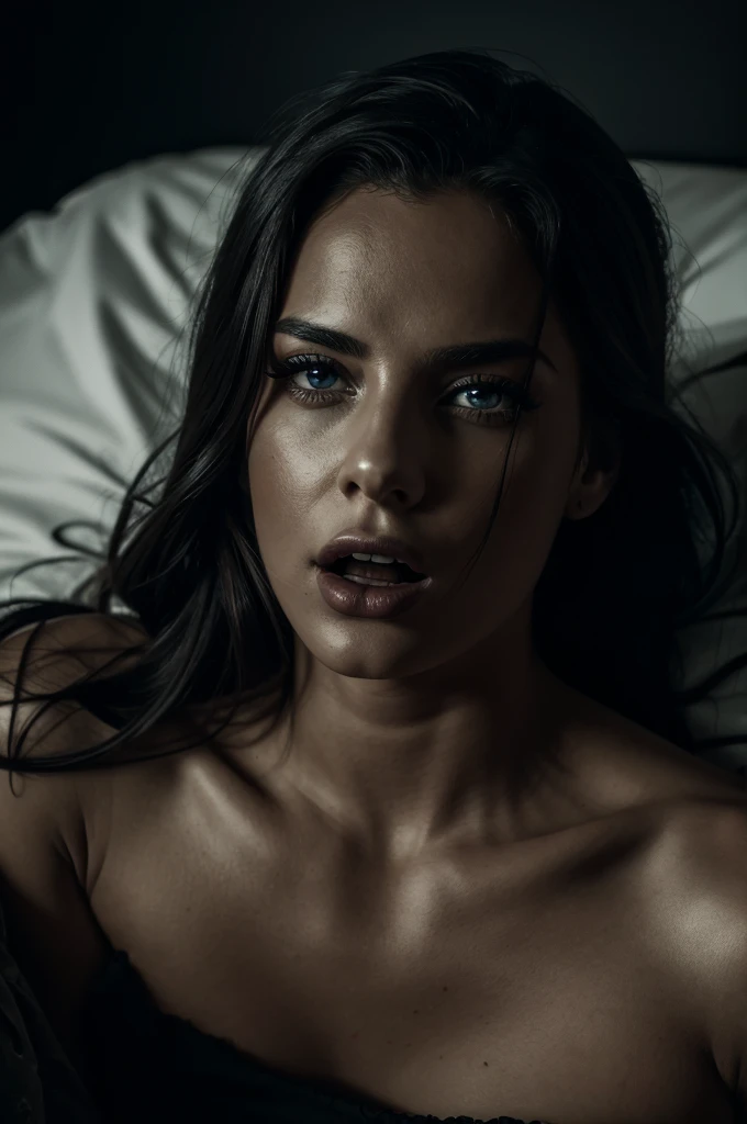 photo, 18 years old, italian woman, ((long light brown hair)), ((dark blue eyes)), ((((supermodel face)))), (((naked))), [8K, Best Quality, Masterpiece, Ultra High Resolution, (highly detailed CG unity 8k wallpaper), (best photo), isometric 3D, octane rendering, ray tracing, highly detailed, Realistic hands. Blurred foreground], bedroom, (front view), (((lying down))), ((no makeup)), bed