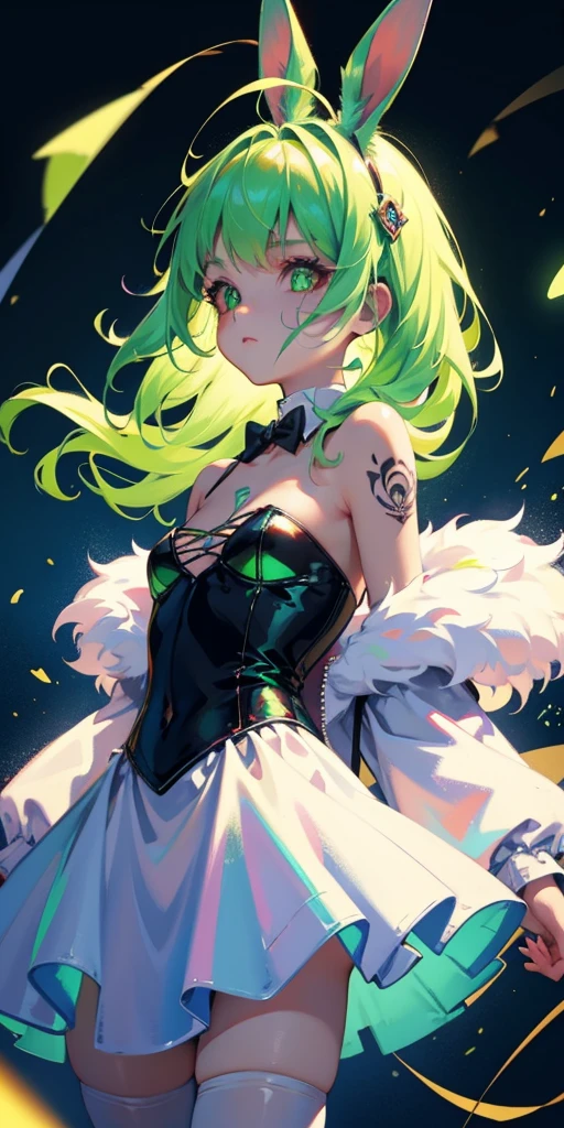 Rabbit technique , Science Fiction, Fluffy ,
1 girl, Tattoo, Glowing tattoo, Glowing eyes, Colorful glowing hair , Full body love, Green Hair,
Kawaiitech, Soft colors, Kawaii, Lovely colors,