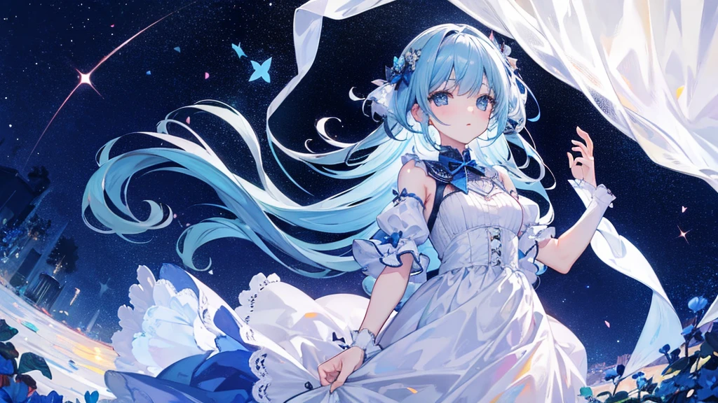 Girl reaching for the starry sky,Pull composition