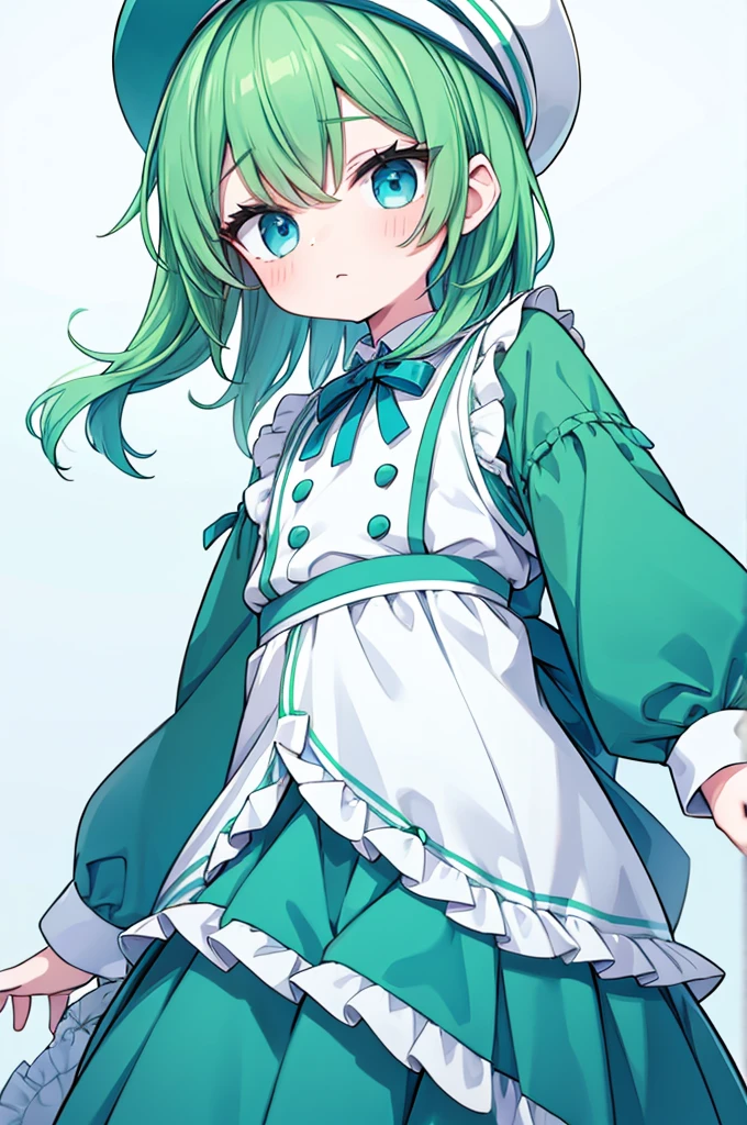 boy Green Hair Blue clothes White hat