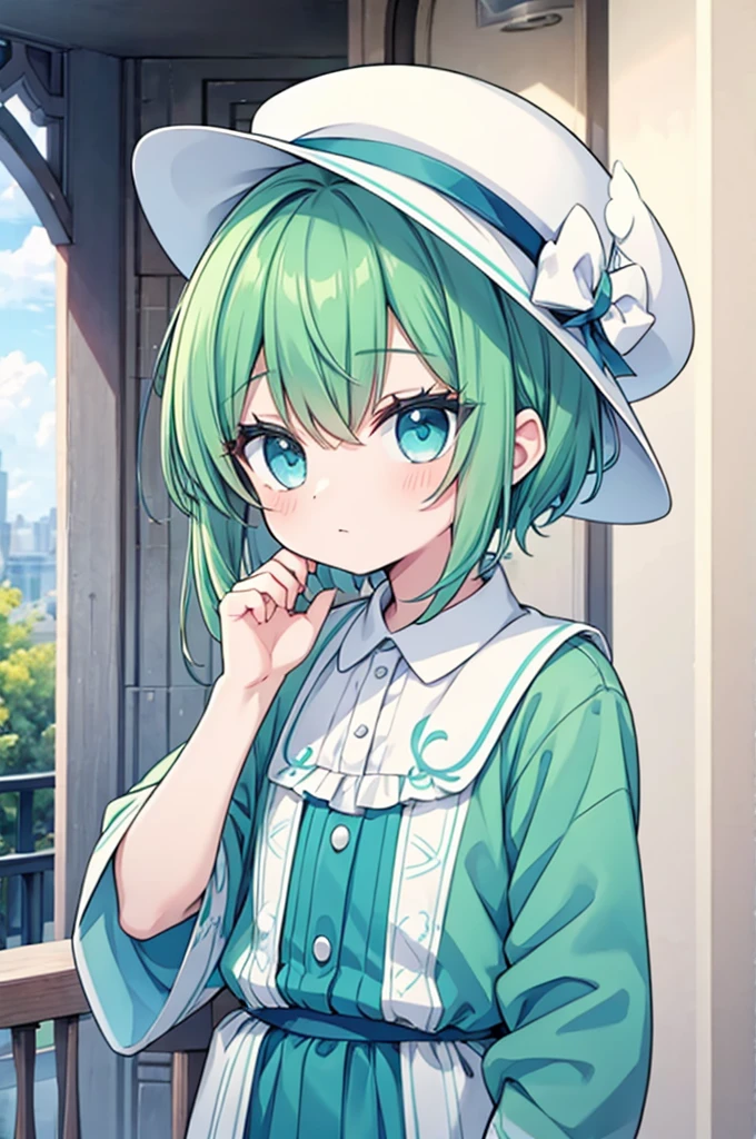 boy Green Hair Blue clothes White hat