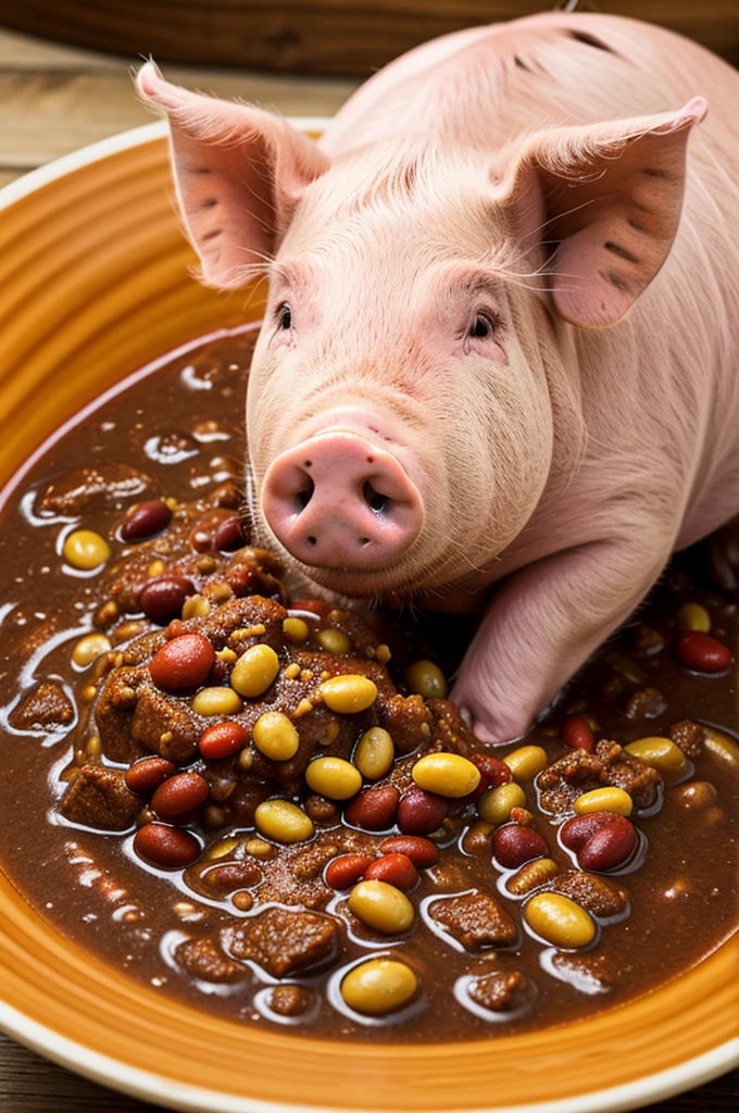 Pig eating chili logo