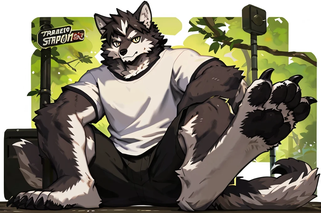 (Strong arms),(Strong legs),masterpiece, best quality, Official Art, Extremely detailed CG unified 8k wallpaper, Ultra Detailed, Best Illustration, , Ink fur, hairy male, Wolf Boy, hairy, Ink fur, 1 Boy,, male focus,, Striped hair, Wolf ears, Animal ears, Single speaker, Ink fur, Bangs, dark hair, White highlights, Medium Hair, Solitary, Ink tail,hairy尾巴,(Black pupil),High target,(In a school playground),,barefoot,(Sexy),((High target and strong)),side,(Delicate eyes:1.2),Inky eyes,male,Solitary,(Inky pupils),(Detailed face),(Sharp eyes),Permanent,(Detailed hands),(Foot details),aldult,type,Moderate,Long legs,(Detailed fingers),(Delicate eyes),(White shirt),(Black shorts),easy,