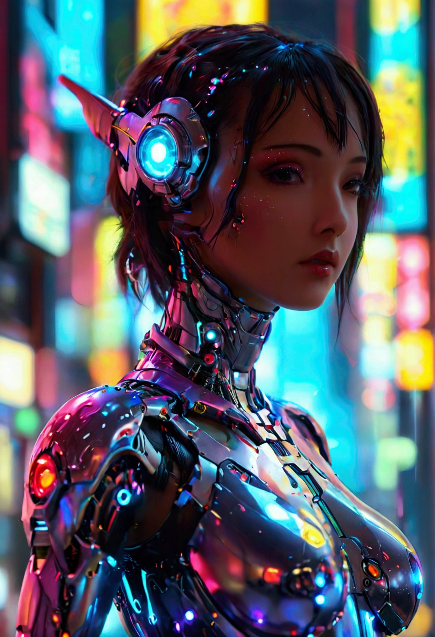 a cute woman, sexy skin-tight bodysuit, cybernetic data-ports, neon chrome color scheme, future tokyo, posing next to a matching cyber super mecha, masterpiece, best quality, 8k, hyperrealistic, extremely detailed, cinematic lighting, volumetric fog, dramatic atmosphere, intricate details, photorealistic, digital art, concept art, sci-fi, cyberpunk
