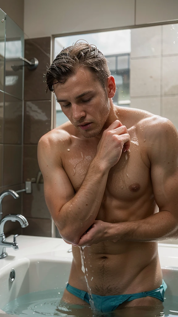 A BillMatheson man washing the face with water