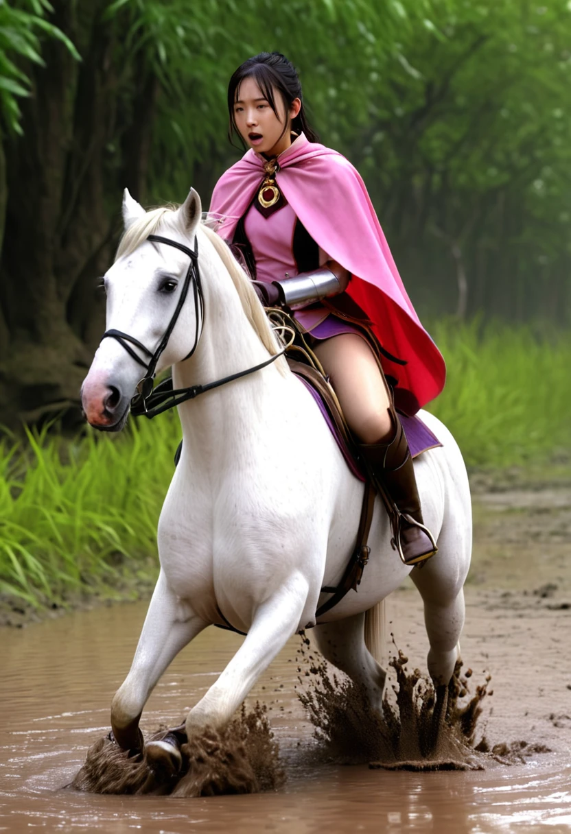 (((masterpiece))),(((Highest quality))),((Tabletop:1.4, Highest quality)), (Realな写真:1.4),
((1 cute girl knight)),rodeo,horse standing,Surprised face,stumble,aggressive,slouch,horse standing, prancing horse in pitfall,cute,Napoléon horse sliped in pitfall,in the pitfall,
(超High resolution:1.2),, wonderful, Very detailed CG Unity 8k wallpaper, Very detailed, High resolution,fat horse ridden by japanese girl,Plump,Double,Pink armor and cape,Soaking in the swamp,Mud Splash,
Soft Light, Beautiful detailed girl, Droopy eyes,Very detailedな目と顔, Beautiful and exquisite nose, Beautiful and exquisite, horse ridden by a girl can't stand up because its drowned in the sticky muddy pitfall:10.0 ,Displeased face:4.0,Real,Stir,Anatomically correct,action horse riding scene while struggle fighting