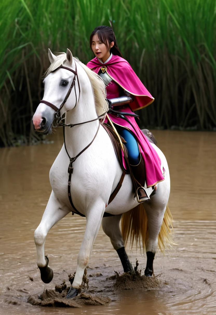 (((masterpiece))),(((Highest quality))),((Tabletop:1.4, Highest quality)), (Realな写真:1.4),
((1 cute girl knight)),rodeo,horse standing,Surprised face,stumble,aggressive,slouch,horse standing, prancing horse in pitfall,cute,Napoléon horse sliped in pitfall,in the pitfall,
(超High resolution:1.2),, wonderful, Very detailed CG Unity 8k wallpaper, Very detailed, High resolution,fat horse ridden by japanese girl,Plump,Double,Pink armor and cape,Soaking in the swamp,Mud Splash,
Soft Light, Beautiful detailed girl, Droopy eyes,Very detailedな目と顔, Beautiful and exquisite nose, Beautiful and exquisite, horse ridden by a girl can't stand up because its drowned in the sticky muddy pitfall:10.0 ,Displeased face:4.0,Real,Stir,Anatomically correct,action horse riding scene while struggle fighting