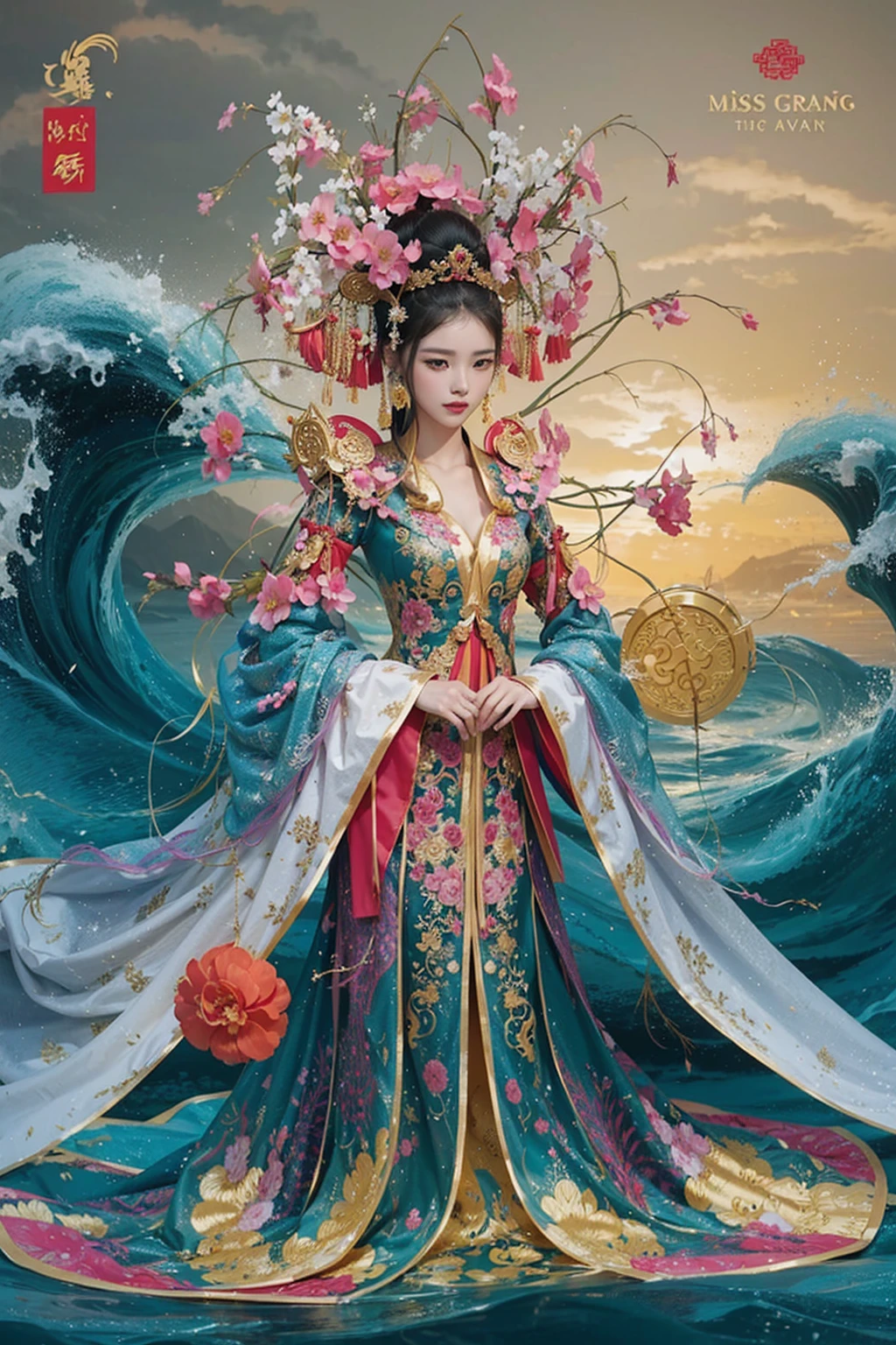 miss grand vietnam 2013 - national costume, queen of the sea mu yanling, inspired by Huang Ji, ao dai, inspired by Jin Nong, inspired by Tang Di, traditional tai costume, chinese costume, inspired by Lan Ying, inspired by Xie Sun, clothes made out of flower, a beautiful fantasy empress, chinese empress, beautiful costume
